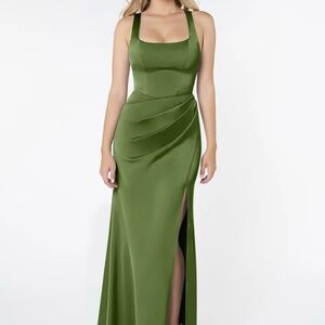 Azazie Mero Juniper Mermaid Pleated Stretch Satin Dress
